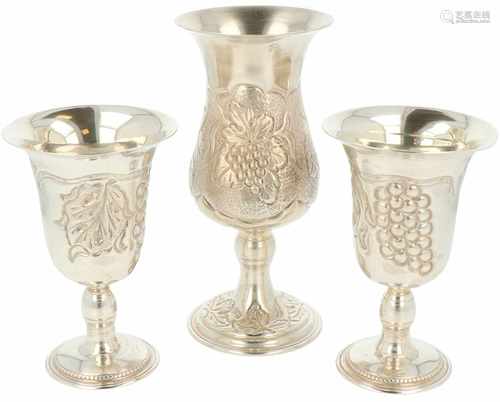 (3) Silver Kiddush cups.