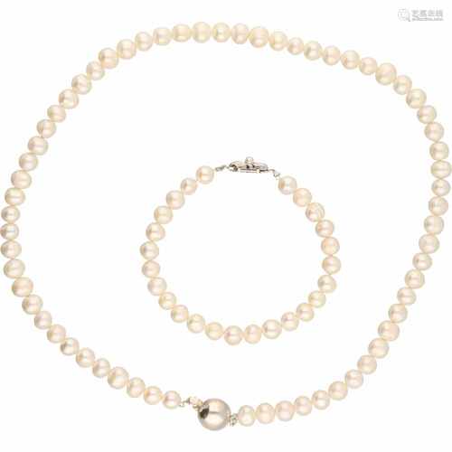 Pearl necklace and bracelet - 925/1000 and 835/1000.