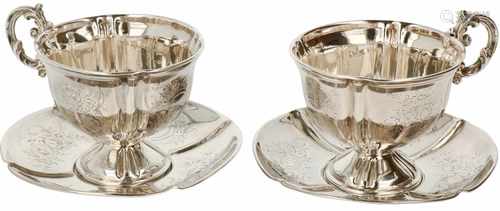 (2) Silver cup and saucers.