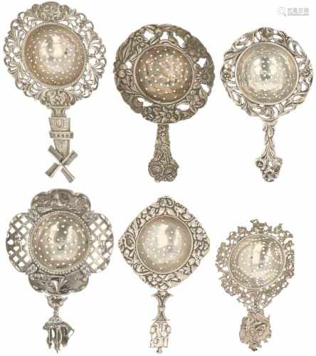(6) Pieces of silver tea strainers.