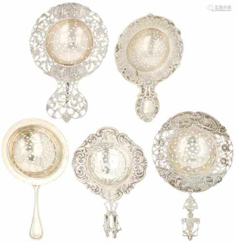 (5) Pieces of silver tea strainers.