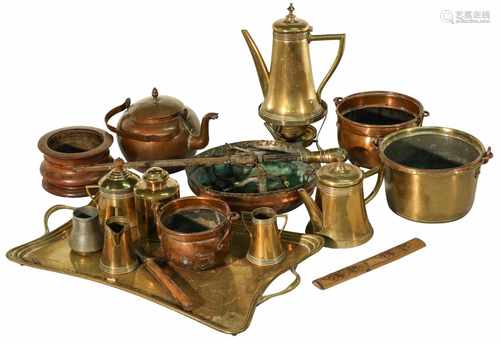 A lot with various copper items. 19th century.