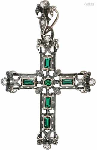 Cross-shaped pendant silver, tourmaline - 925/1000.