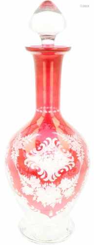 A glass caraffe in Bohemian style. Mid. 20th century.