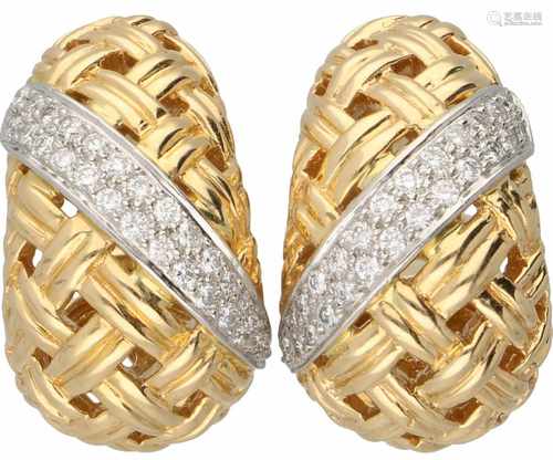 Jean Vitau basket weave earrings yellow gold, ca. 0.54 carat diamond - 18 ct. and Pt 950.