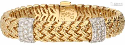 Jean Vitau basket weave bracelet yellow gold, ca. 1.52 carat diamond - 18 ct. and Pt 950.