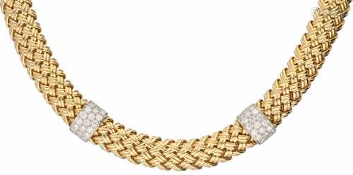 Jean Vitau basket weave necklace yellow gold, ca. 1.90 carat diamond - 18 ct. and Pt 950.