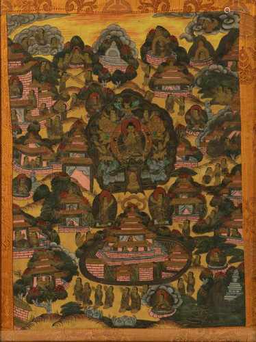 A framed Tibetan thangka. 20th century.