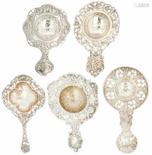 (5) Pieces of silver tea strainers.