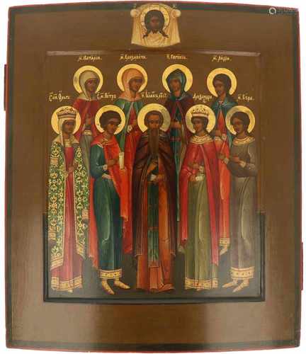 Icon with nine Saints. Russia 19th/20th century.