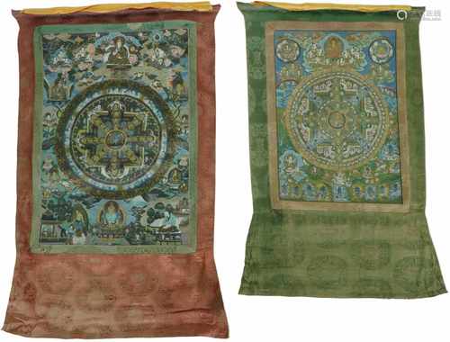 A lot of (2) Tibetan Buddhist banners: Thangka's. 20th century.