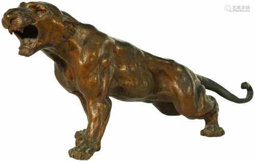 A bronze statue of a lion. Mid 20th century.