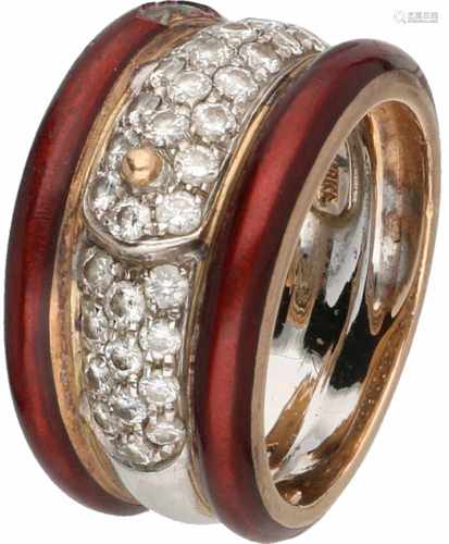 La Nouvelle Bague band ring bicolour gold, ca. 0.72 carat diamond and brown / red enamel - 18 ct.