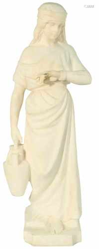 A marble statue of a water carrier. Indistinct. Indistinct signed 'Luigi' (?).