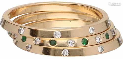 Paul Simons rings yellow gold, ca. 0.15 carat diamond and emerald - 18 ct.