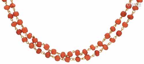 Necklace yellow gold, red coral - 22 ct.