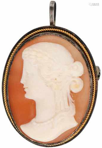 Cameo pendant/brooch silver, shell - 925/1000.