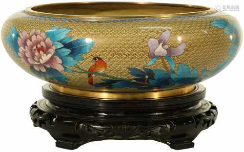 A large cloisonné charger with decor of birds and flowers. China, 2nd half 20th century. 