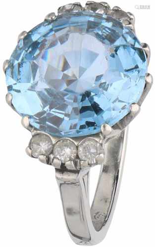 Ring white gold, blue topaz and zirconia - BLA 10 ct.