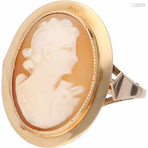 Cameo ring bicolour gold, agaat - 14 ct.