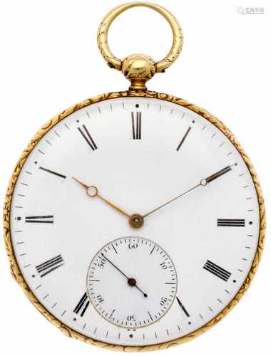 Pocket watch gold, cylinder escapement - Men's pocket watch - Manual winding - Ca. 1870.