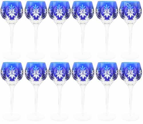 A set of (12) Val Saint Lambert cut glasses, colored blue.