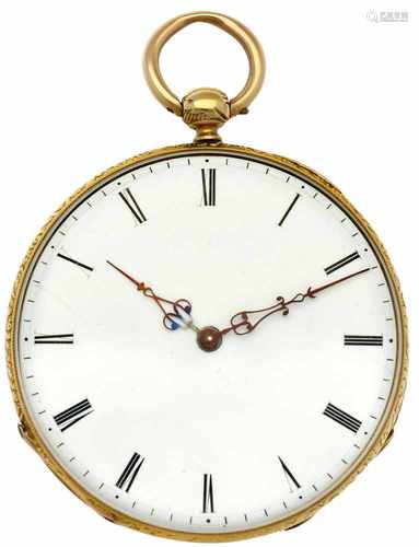 Pocket watch gold, cylinder escapement - Men's pocket watch - Manual winding - Ca. 1870.