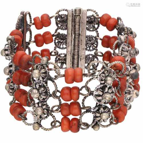 Bracelet silver, red coral - 835/1000.