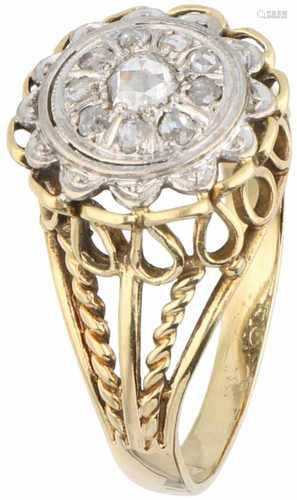 Rosette ring bicolour gold, diamond - 18 ct.