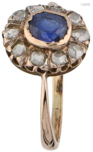 Rosette ring rosé gold, diamond and sapphire - BLA 10 ct.