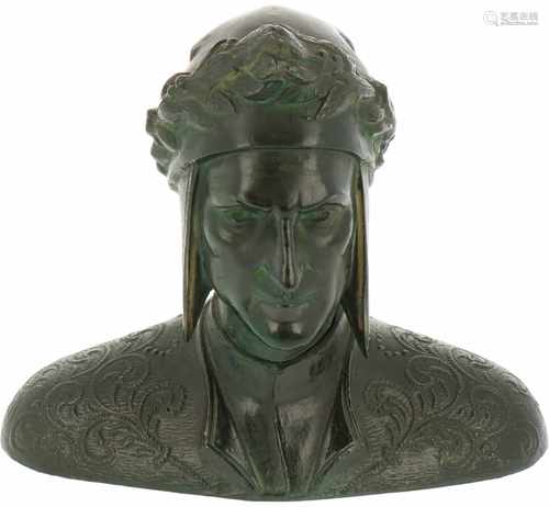 A bronze portrait buste of Dante Alighieri. Ca. 1900.