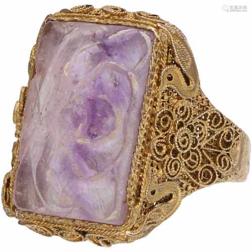 Filigree gilt silver ring, cut amethyst.