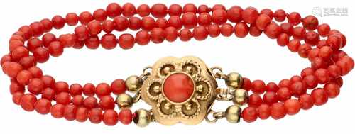 Bracelet with yellow gold closure, red coral - 14 ct.