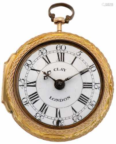 Pocket watch gold, verge escapement 'Clay, London' - Men's pocket watch - Manual winding - Ca.