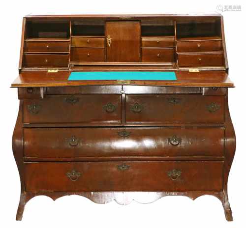 A mahogany veneered fall front desk, after earlier example.