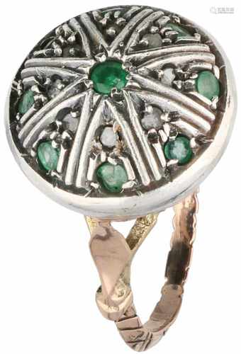 Ring gold/silver, diamond and emerald - 12 ct.