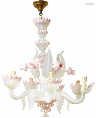 A six arm 'Murano' pendant chandelier. Italie, Venice. 20th century.