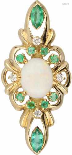 Pendant yellow gold, ca. 0.08 carat diamond, emerald and opaal - 18 ct.