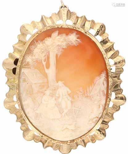 Cameo pendant/brooch yellow gold, shell - BLA 10 ct.