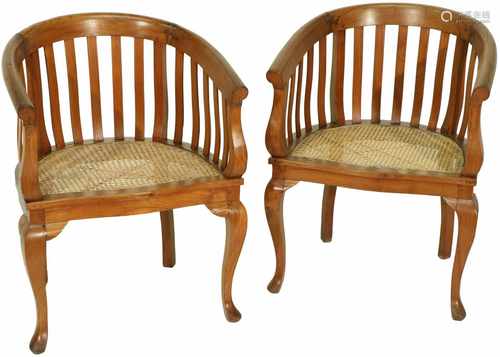 (2) wood chairs with canework seats. 20th century.