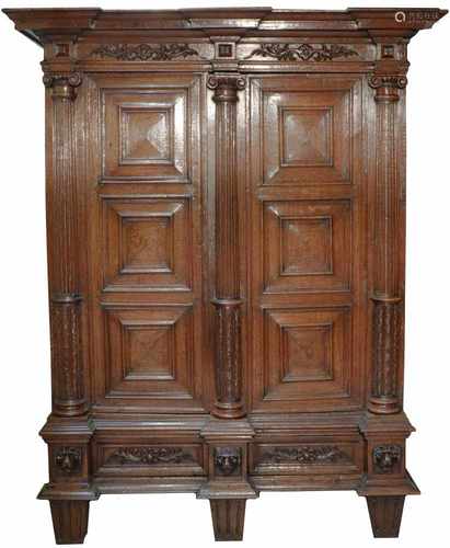 An oak 'Renaissance'-style column-cabinet. Dutch, c. 1610 - 1630.