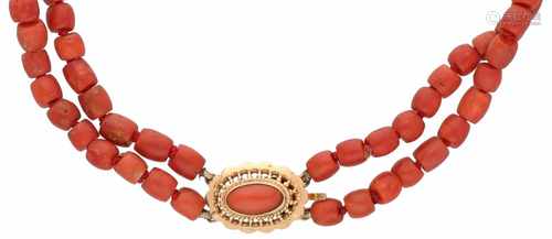 Necklace with yellow gold closure, red coral - 14 ct.