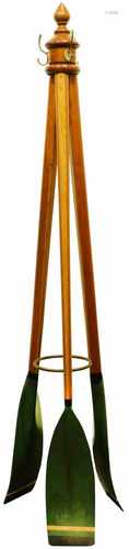 A wood hat stand assembled from vintage rowing paddles. Second half 20th century.