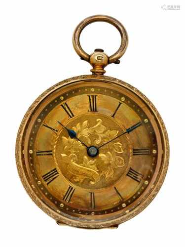 Pocket watch gold, cylinder escapement - Unisex pocket watch - Manual winding - Ca. 1875.