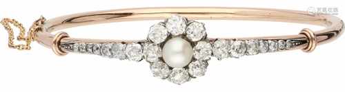 Bangle rosé gold, ca. 2.90 carat diamond and pearl - 14 ct. and 925/1000.