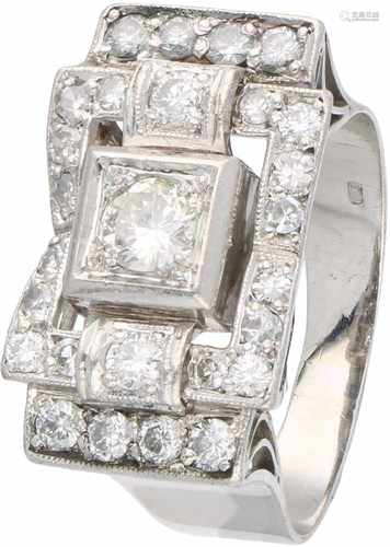 Tank ring platina, ca. 1 carat diamond - Pt 950.