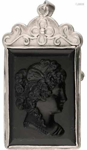 Cameo mourning pendant/brooch silver, jet stone - 835/1000.