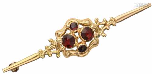 Brooch yellow gold, granate - 14 ct.