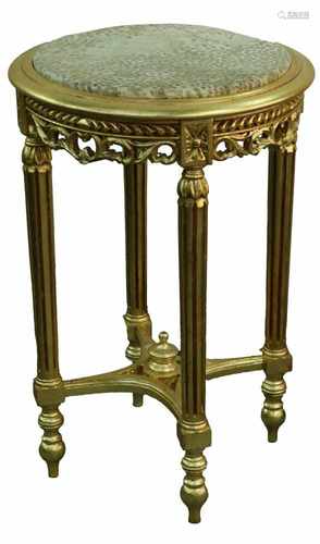 A Louis XV-style gold lacquered round side table. The tabletop restored. 20th century.