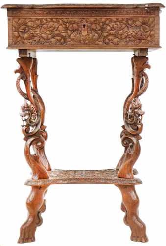 A colonial wood worktable with elaboratly carved décor. Bali, early 20th century. 